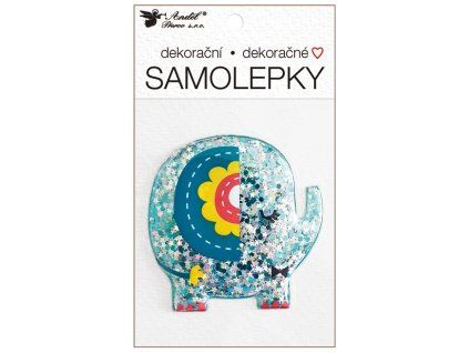 15041 Samolepka plastická plněná třpytkami -slon 10,5 x 18 cm