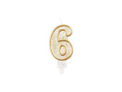 451094 Dortová svíčka č.6 zlacená s glitry 7,5 cm