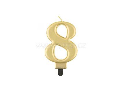 450808 Dortová svíčka č.8 metalická, zlatá 8 cm