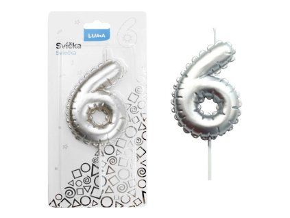 SVÍČKA Č.6 BALONEK STŘÍBRNÝ   D614106
