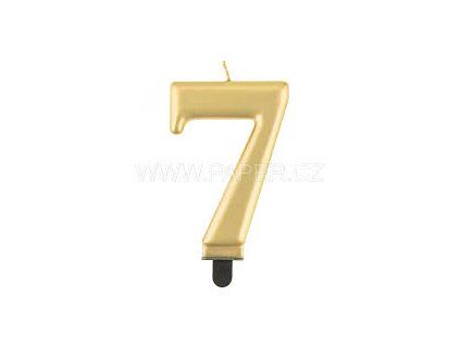 450807 Dortová svíčka č.7 metalická, zlatá 8 cm