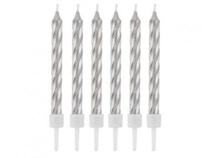450945 Svíčky dortové 8cm 12ks metalické stříbrné, PET box