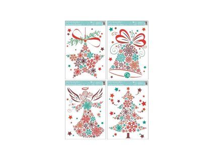 445 Okenní fólie barevná,obrázky z vloček 33,5x25,5cm