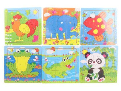 DŘEVĚNÉ PUZZLE ZVÍŘÁTKA 15X15CM 6 DRUHŮ   56280