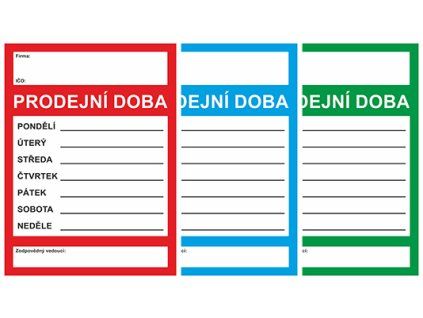 699p PRODEJNÍ DOBA A4 - plast. cedulka - MIX po 3 ks
