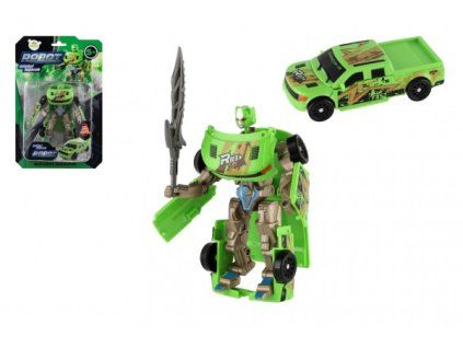 TRANSFORMER AUTO/ROBOT PLAST 14CM ZELENÝ NA KARTĚ   800117