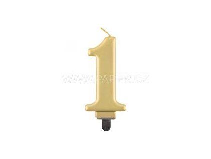 450801 Dortová svíčka č.1 metalická, zlatá 8 cm