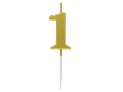 450741 Svíčka dortová Pick-1,metalická, zlatá 9,5cm
