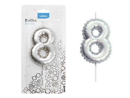 SVÍČKA Č.8 BALONEK STŘÍBRNÝ   D614108