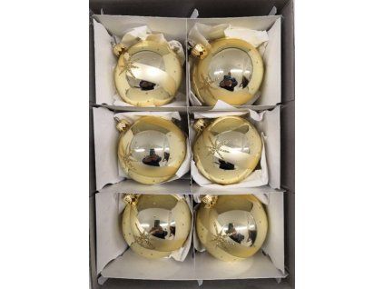 KOULE HLADKÁ ZLATÁ ZLATÝ DEKOR HVĚZDY 6CM 6KS 00942-58233