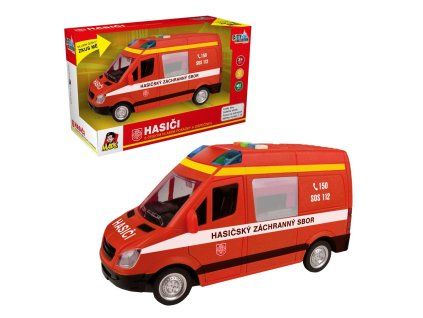 AUTO HASIČSKÁ DODÁVKA NA SETRVAČNÍK ZVUK, SVĚTLO   10857
