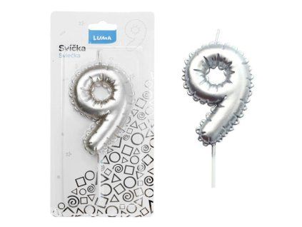 SVÍČKA Č.9 BALONEK STŘÍBRNÝ   D614109