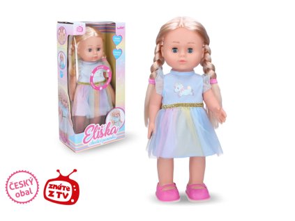 PANENKA ELIŠKA 41CM MODRÉ ŠATY CHODÍCÍ, ZPÍVAJÍCÍ 7 LIDOVÝCH PÍSNÍ   W009318