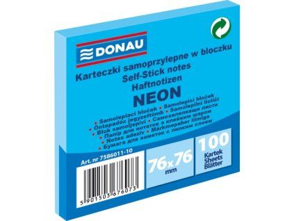 Samolepící bloček DONAU 76x76mm,100 l,neon.modrý U7586011-10