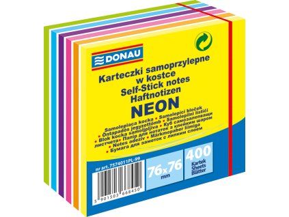 Samolepící bloček Donau 76x76mm 400 listů, NEON mix 6 barev