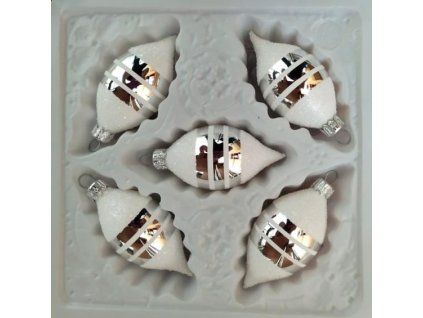 OLIVA STŘÍBRNÁ BÍLÝ POSYP 5KS 8X4CM 01232-81358