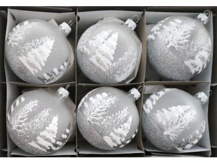 KOULE BÍLOSTŘÍBRNÉ STROMY 6KS 7CM 01987-94062