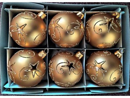 KOULE HLADKÁ ZLATÁ ZLATÝ DEKOR 6CM 6KS 00808-45928