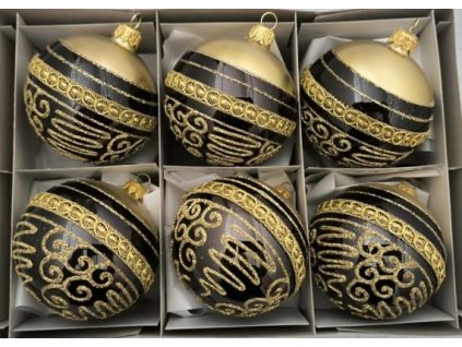 KOULE ZLATOČERNÝ DEKOR PRÝMKA 6KS 7CM 16225098